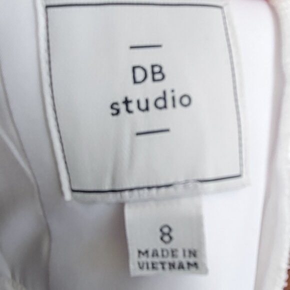 DB Tea-Length A-Line Dress Size 8/9- Elegant White Sleeveless Dress W/Pockets - Picture 5 of 8